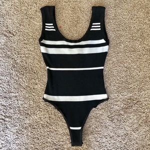 Black and white stripe one piece onesei